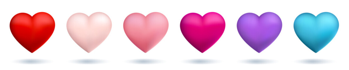 3d realistic vector icon set. Valentines hearts collection of different color.