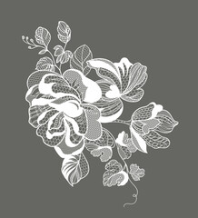 Lace flowers and foliage. Vector illustration, bouquet.