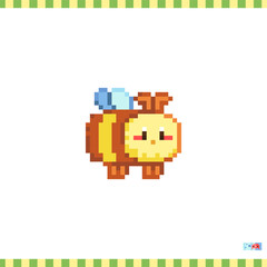 Fototapeta premium Pixel art bee icon. Vector 8 bit style illustration of cute bee bug. Cute decorative spring farm element of retro video game computer graphic for game asset, sprite, sticker or web.