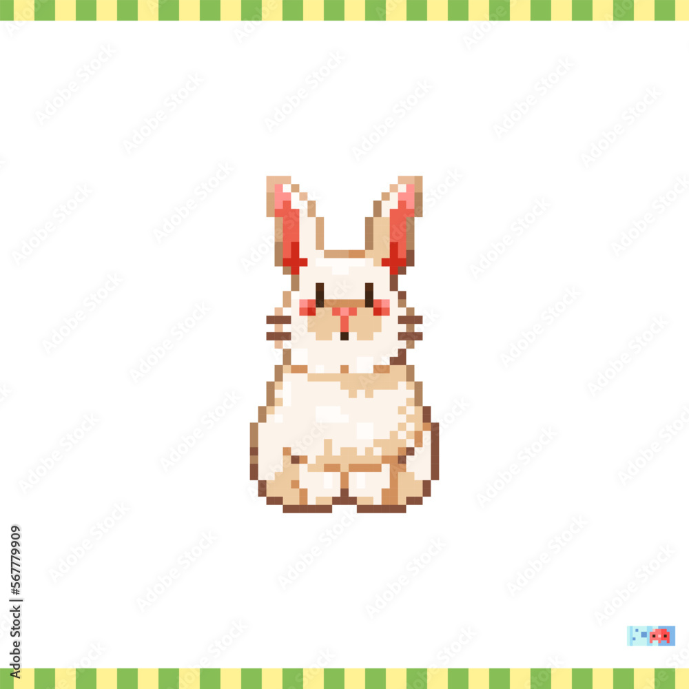 Fototapete pixel art white rabbit icon. vector 8 bit style illustration of cute bunny. decorative easter spring