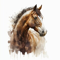 Un cavallo tranquillo, marrone dipinto con schizzi - obrazy, fototapety, plakaty