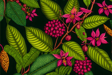 pattern with red and green leaves
