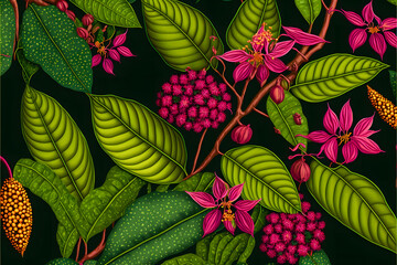 Obraz premium pattern with red and green leaves