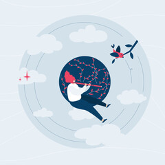 Musician doing music web template, cartoon style Screen web template for mobile phone, landing page, template, UI, web, mobile app, poster, banner, flat Vector illustration © Johnstocker