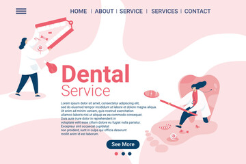 Dental clinic web template, Dental care, cartoon style Screen web template for mobile phone