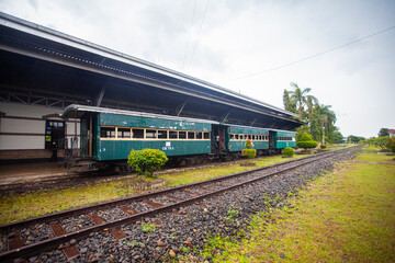 Obraz premium A series of tourist train cars, this tourist train is part of the tourist attractions in the Ambarawa train museum located in Ambarawa, Semarang, Indonesia.