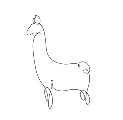 Vector isolated one single contemporary line lama alpaca standing side view colorless black and white contour line easy drawing © MariMuz