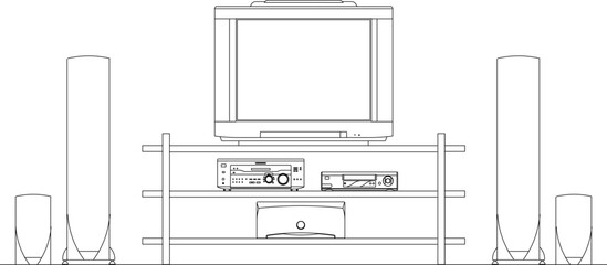 Vector illustration sketch of television cabinet with sound system