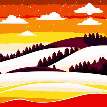 4K 2D Kunst Design Hintergrund Winter Schnee Landschaft vector