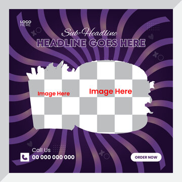 Social Media Post Templates, Super Delicious Burger, Chips, And Drink, Square Size Banner, Food Banner