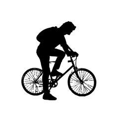 Fototapeta na wymiar silhouette of person riding bicycle with transparent background