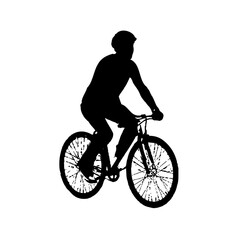 Fototapeta na wymiar silhouette of person riding bicycle with transparent background