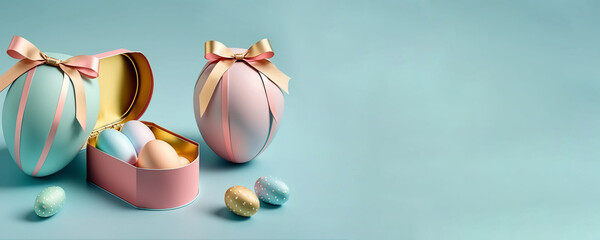 Unleash the Beauty of Easter with Our AI Generated Elegant Eggs in a Blue Square Gift Box!