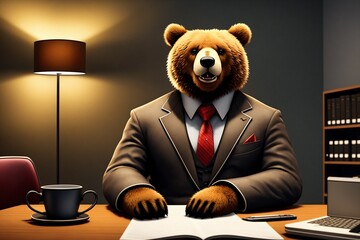 Portrait of bear like business worker. Generative AI