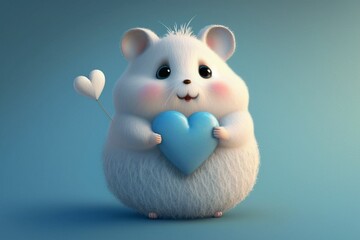 Cute Happy Hamster Holding Heart - Valentine's Day