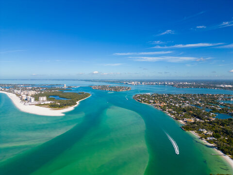 Aerial landscape islands of Sarasota including Siesta Bird Lido Keys