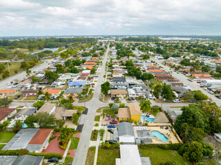 Fototapeta na wymiar Aerial photo residential neighborhood houses in Hialeah Miami FL USA