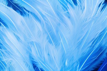 Fototapeta na wymiar Feathers in blue light. Background soft lighting for feather. Heaven wallpaper - generative ai