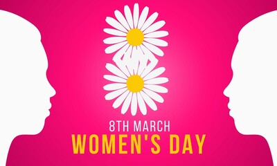 8th march happy women's day creative poster design, with pink background