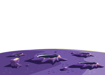 Vector illustration of planet surface with craters and stones in cartoon style isolated on white background.