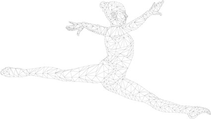 split jump woman gymnast in gymnastics polygonal wireframe