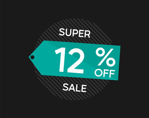 12% coupon discount. Vector price reduction with twelve percent off.