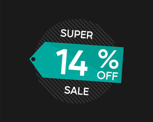 14% coupon discount. Vector price reduction with fourteen percent off.