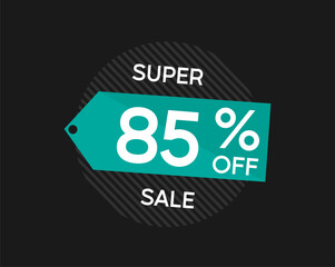 85% coupon discount. Vector price reduction with eighty-five percent off.