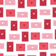 Seamless pattern with envelopes and hearts for Valentine's Day. Love Letter. Flat style vector image.