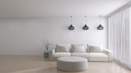 Modern interior background, living room, 3D render, 3D illustration