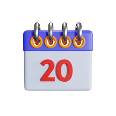 red date 20 calendar 3d illustration