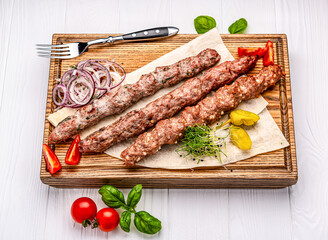 lulya kebab, meat on the grill, minced meat on the grill