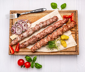 lulya kebab, meat on the grill, minced meat on the grill
