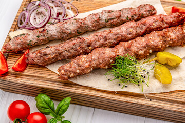 lulya kebab, meat on the grill, minced meat on the grill