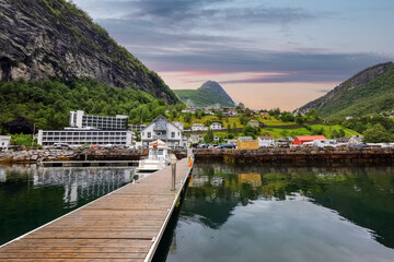 Fototapeta na wymiar Marina in the town Geiranger , Norway