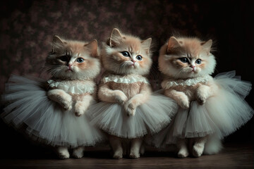 Fototapeta premium illustration of a 3 kitten ballerinas. Generative AI image. 