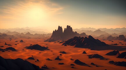 Fototapeta na wymiar Arid Desert Landscape with Mountains and Dunes
