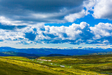 Beautiful mountain and landscape nature panorama Rondane National Park Norway.