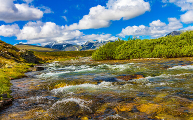 Naklejka na ściany i meble Beautiful mountain and landscape nature panorama Rondane National Park Norway.