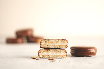 Chocolate marshmallows foreground and background