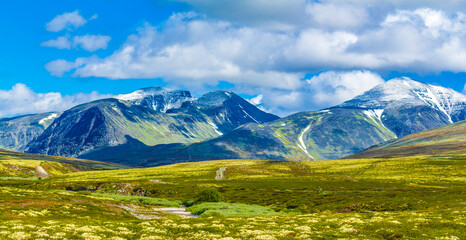 Beautiful mountain and landscape nature panorama Rondane National Park Norway.