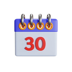 red date 30 calendar 3d illustration