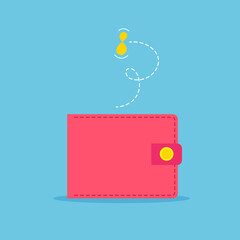 Empty wallet. Purse with moth. Business and finance vector illustration isolated on blue background.