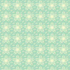 Blue green background with abstract flowers . Decorative seamless pattern for wrapping paper, wallpaper, textile, greeting cards and invitations.