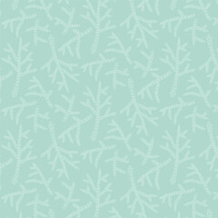 Blue green background with branches. Decorative seamless pattern for wrapping paper, wallpaper, textile, greeting cards and invitations.