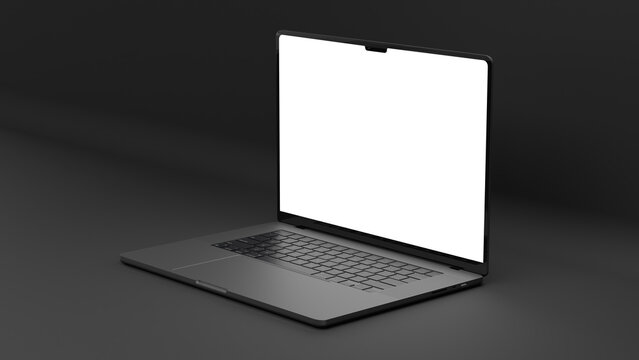 MacBook Pro M2 mockup. Laptop on dark background. Notebook on black background. Blank screen. Display Template