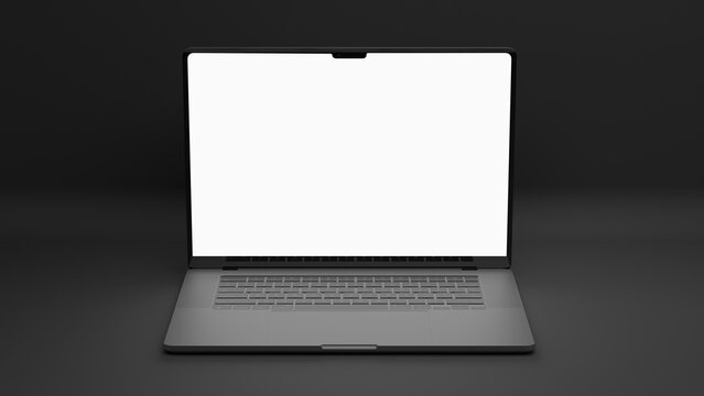 MacBook Pro M2 mockup. Laptop on dark background. Notebook on black background. Blank screen. Display Template