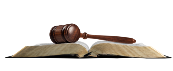 Open book with justice wooden gavel