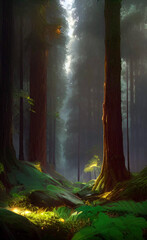 Obraz premium fantasy forest, generative ai, sketch style illustration, these depiction is fictitious and generated