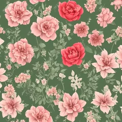 Deurstickers Vintage flowers pattern wallpaper motif, floral © Yonbr
